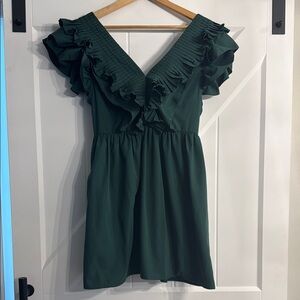 Entro Green Ruffled Empire Waist Mini Dress